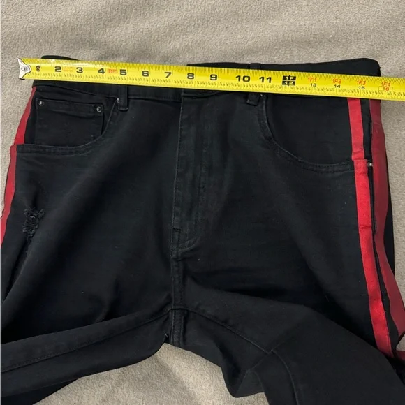 Amiri Jeans 34 Glitter Track Jeans Black With Red Stripe Men's Skinny Distressed - Picture 13 of 14